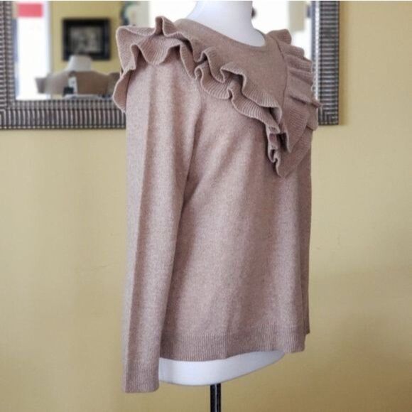 Charter Club Cashmere Ruffle Trim Sweater Women's Size Large Tan Brown Winter - Picture 6 of 9
